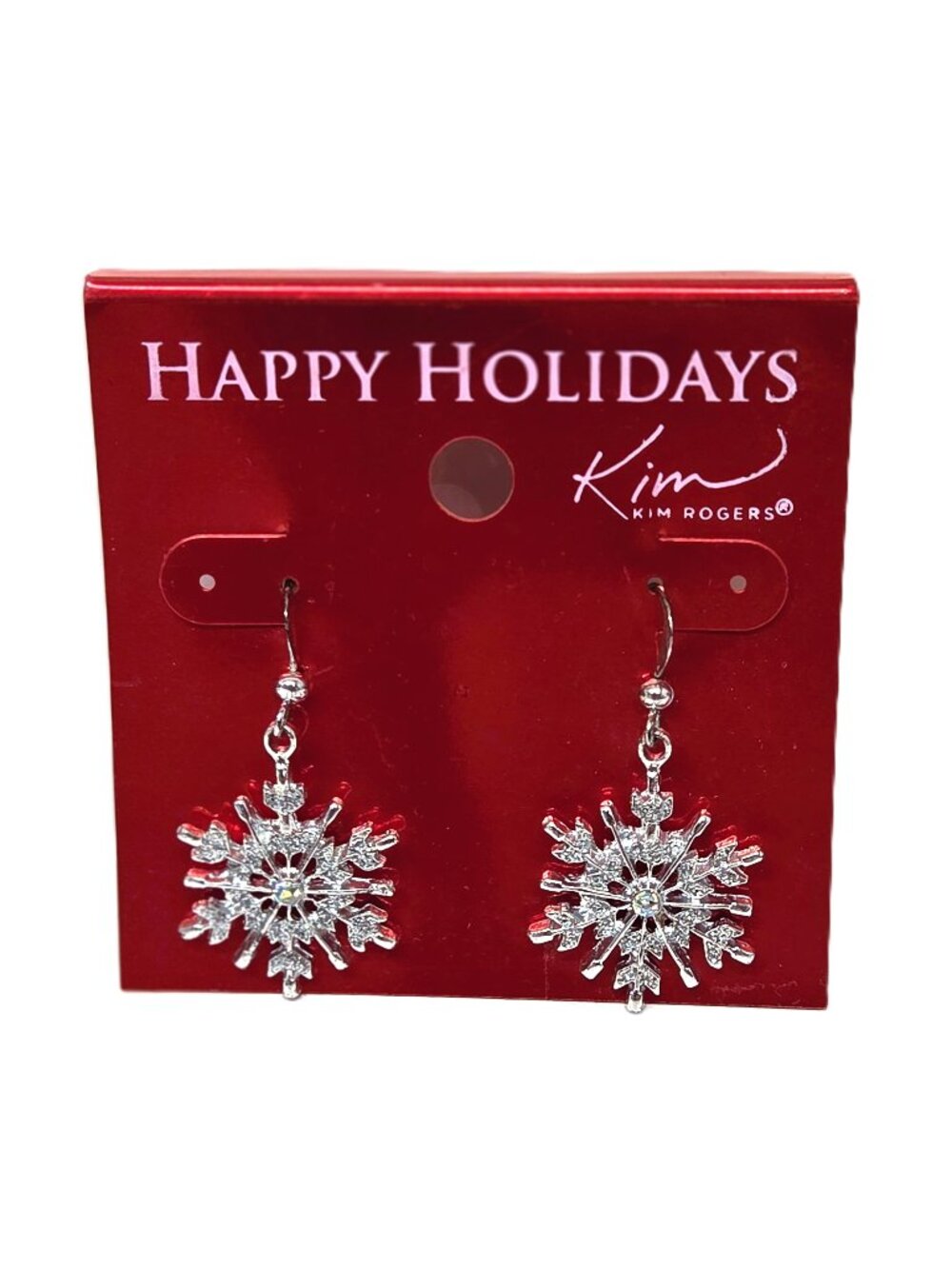 Kim Rogers Shiny Snowflake Earrings Christmas Rhinestone Happy Holidays